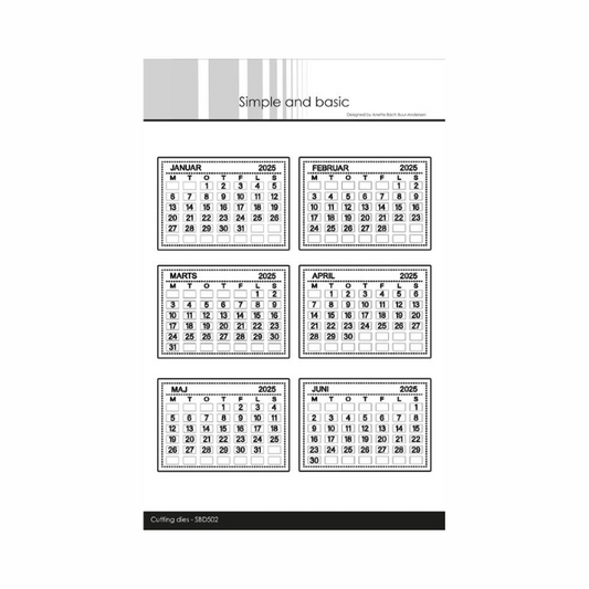 Simple and Basic die "Calender Tabs 2025 - Jan-Jun DANSK" SBD502