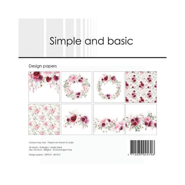 Simple and Basic Design Papers 15x15cm "Watecolour Roses" SBP513