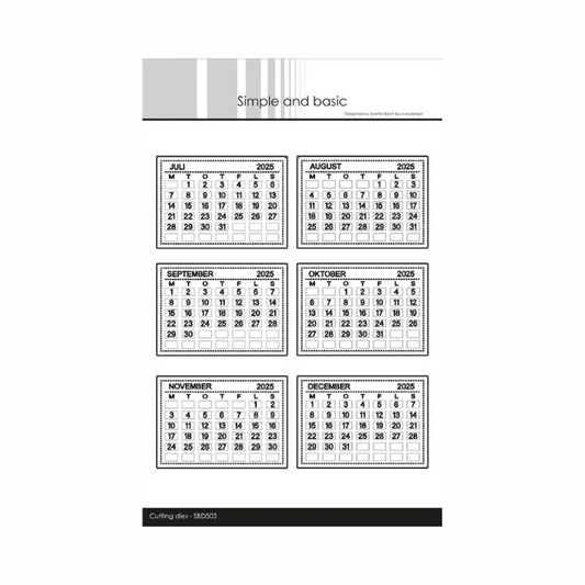 Simple and Basic die "Calender Tabs 2025 - Jul-Dec DANSK" SBD503