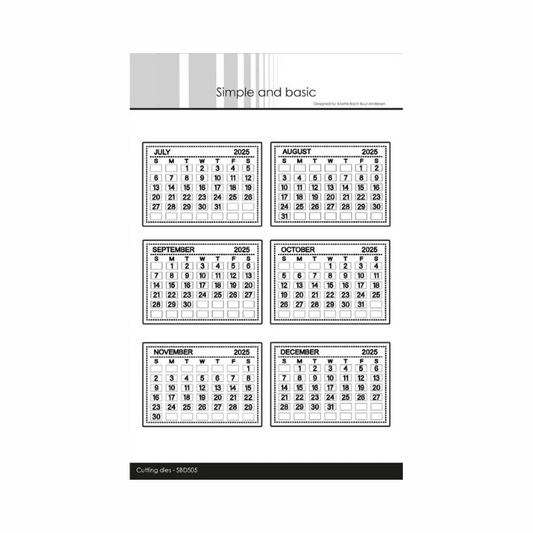 Simple and Basic die "Calender Tabs 2025 - Jul-Dec ENGELSK" SBD505