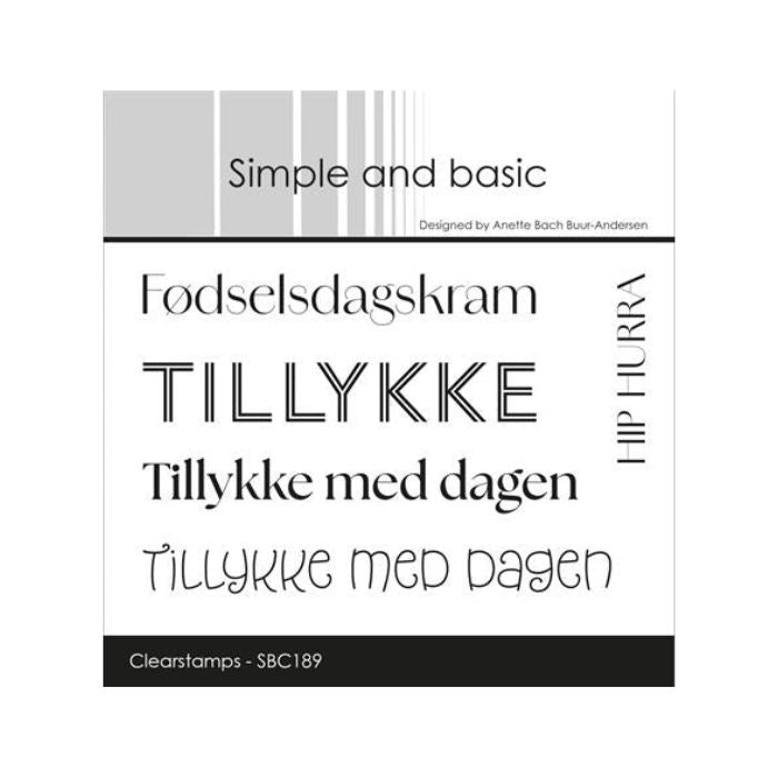 Simple and basic Clearstamp "Tillykke med dagen" SBC189